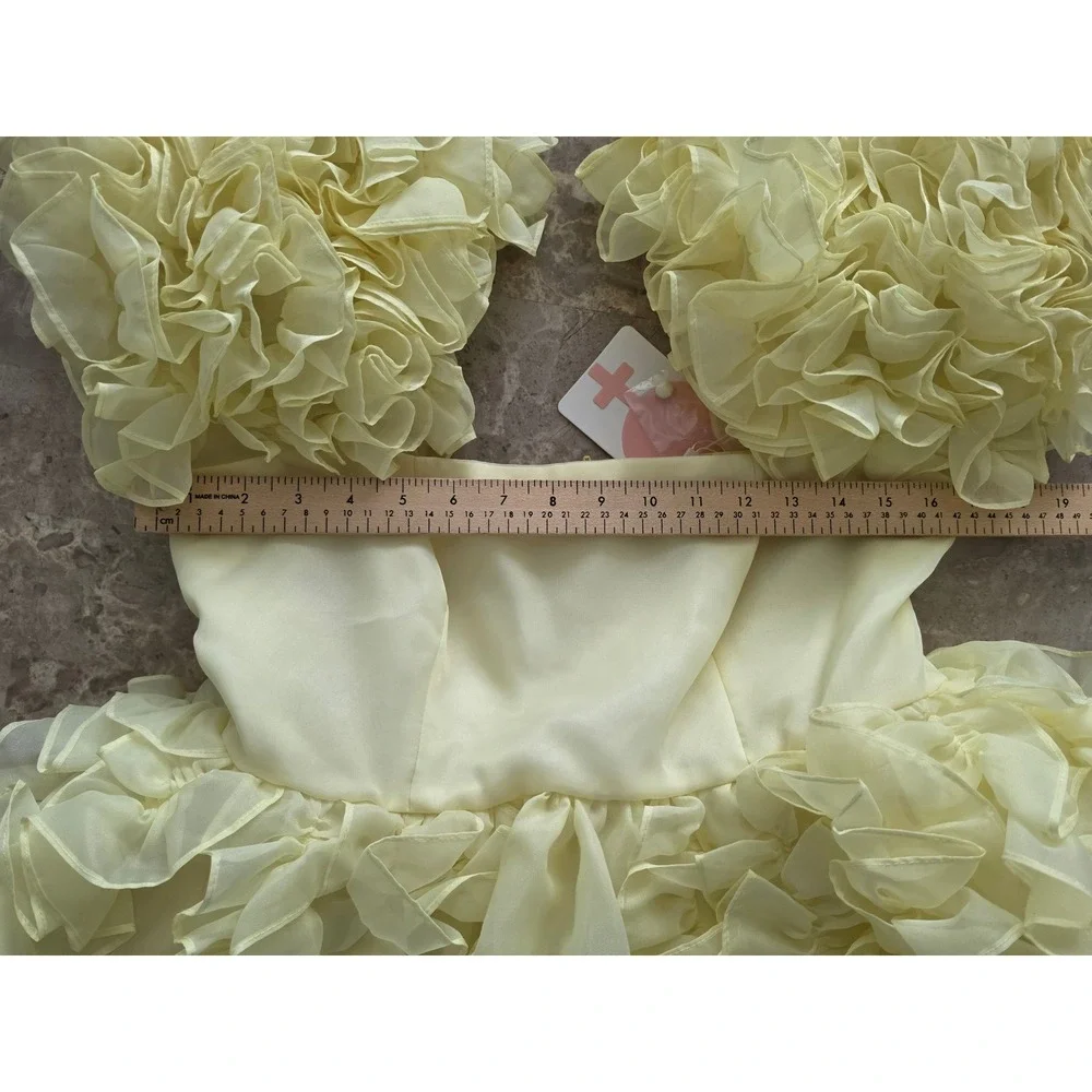 NEW Selkie The Twinkie Paris Yellow Ruffle Puff Sleeve Fairycore Mini Dress M - Picture 11 of 14